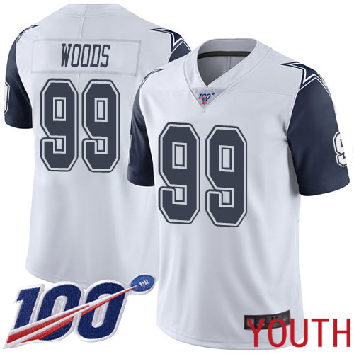 Youth Dallas Cowboys Limited White Antwaun Woods 99 100th Season Rush Vapor Untouchable NFL Jersey